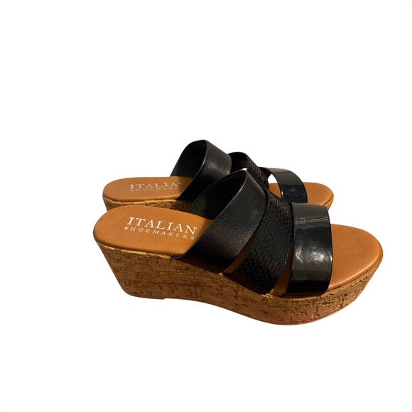 Italian Shoemakers Shoes - Italian Shoemakers Black Platform Wedge Sandals Women's Size 6 Straps Vacay Cork